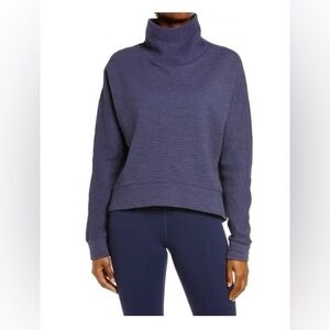 Zella Cary Ridge Funnel Neck Pullover Sweater, Navy, Size Large
